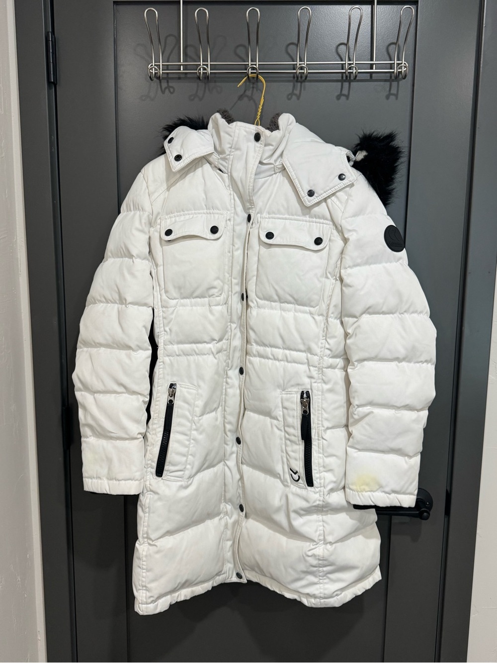 Calvin Klein White Long Quilted Puffer Coat with Hood